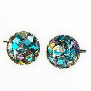 Vintage Sarah Coventry AB Confetti Sparkly Gold Tone Clip On Earrings
